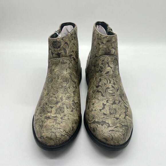 Roxy Womens Size 7 Black And Tan Floral Faux Vegan Leather Ankle‎ Boots Shoes - Picture 2 of 15